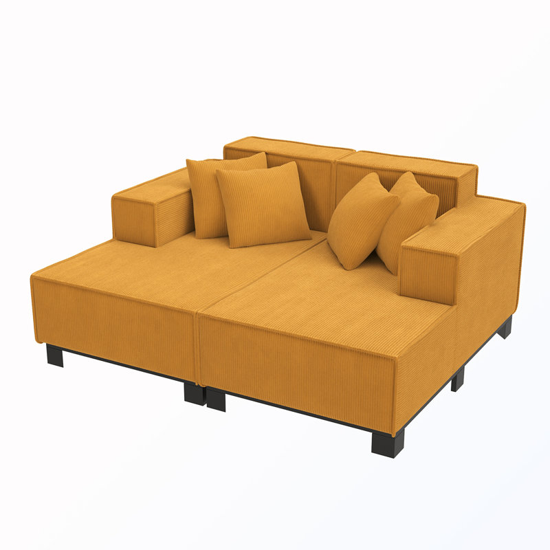 Canapé modulaire rembourré avec 4 coussins, Velours côtelé orange