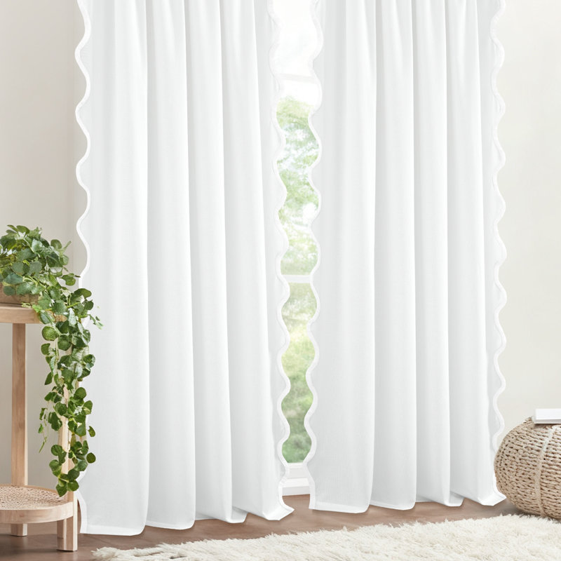 Coastal Chic Scallop Edge Window Curtain 2 Panels Set, White 52" W X 84" L,2pcs, 52" W x 84" L, White
