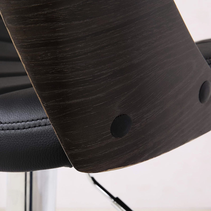 American Design Swivel Stool With Curved Seat, Adjustable Height, And Diamond Finish In Weathered Oak Finish, Black Upholstery, For Dining