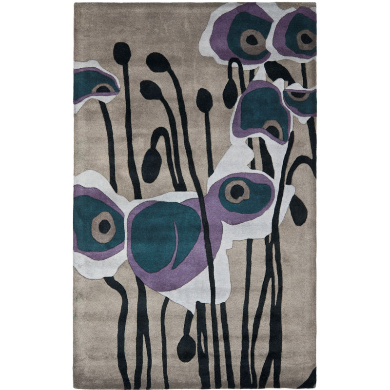 Tapis bleu / gris en laine touffeté à la main Candelo, Rectangle 3 pi 6 po x 5 pi 6 po