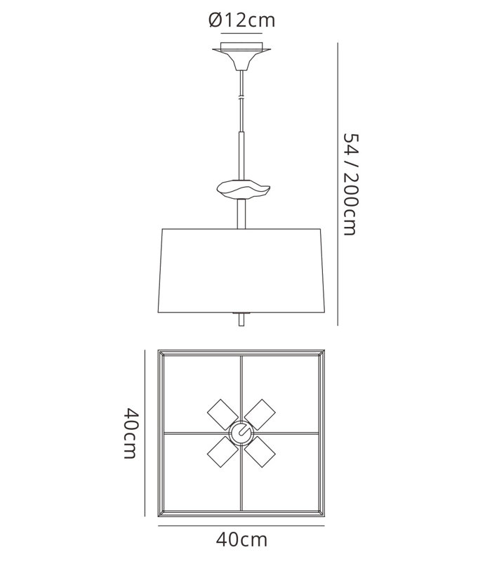 4 - Light Polished Chrome Square/Rectangle Pendant, Black