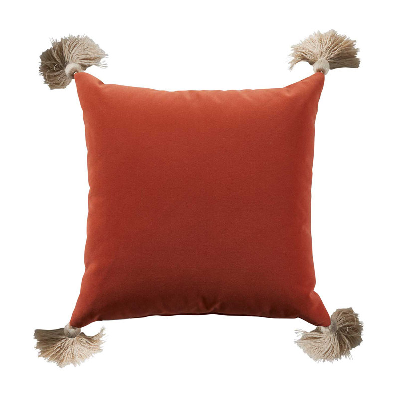 Velvet Chambray Outdoor Throw Pillow, Red, Square 20"