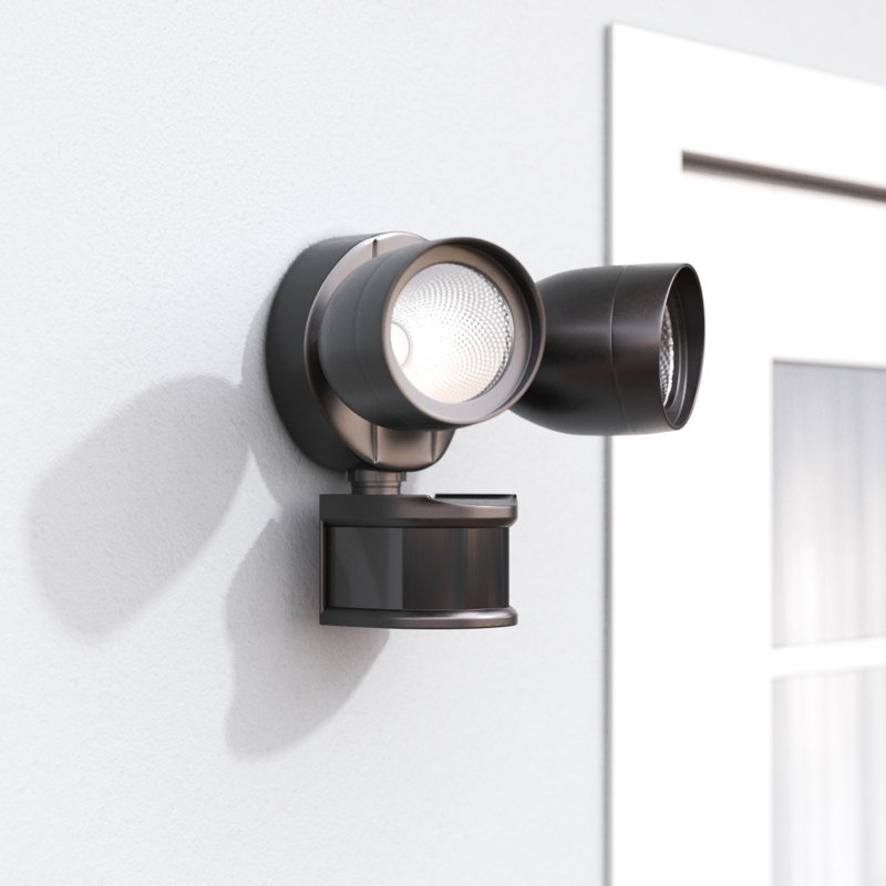 Jake-Daniel 2 - Head LED Hardwired Dusk to Dawn Outdoor Security Flood Light with Motion Sensor, Black