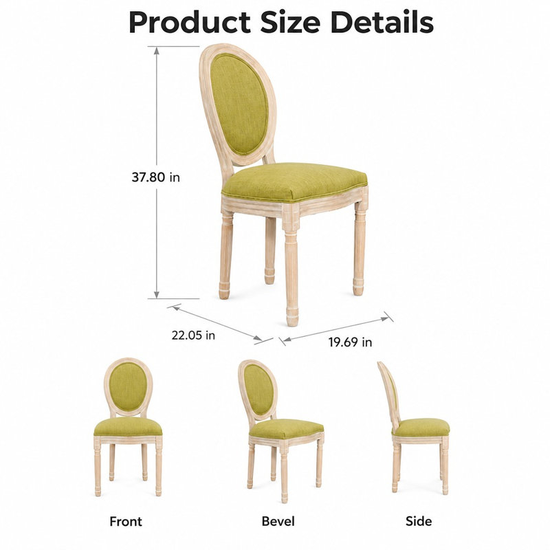 Ensemble de 2 chaises de salle à manger rembourrées à dossier rond, assise robuste en bois massif