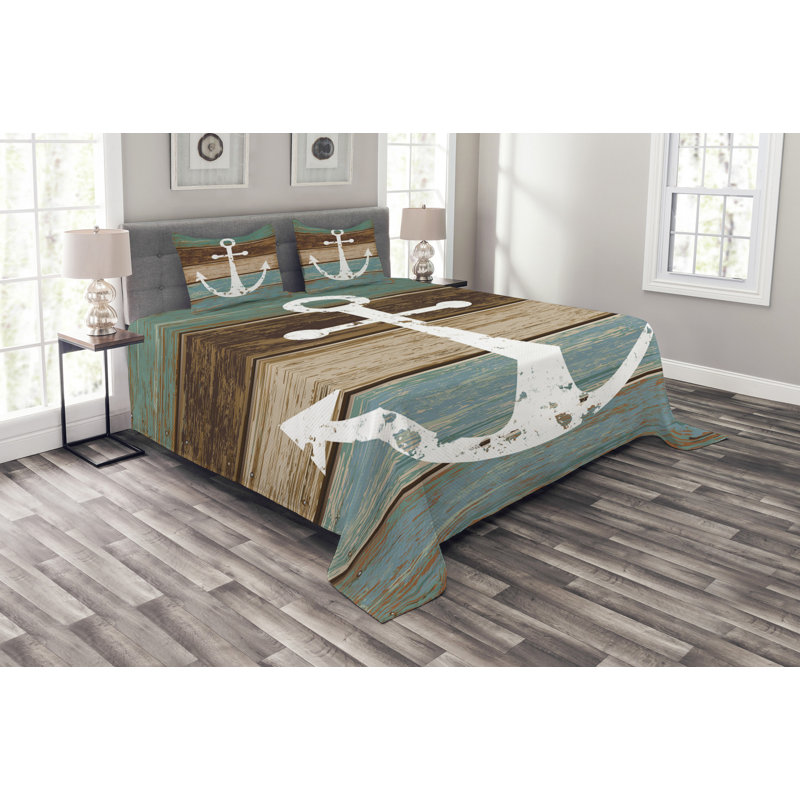Brown/White/Green 100% Microfibre Bedspread, 220 x 264 cm