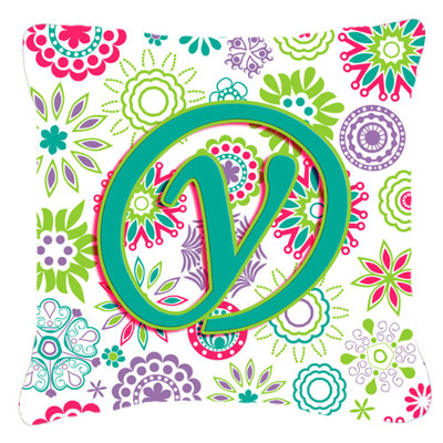 Monogramme initiale fleurs intérieur/extérieur Throw Pillow