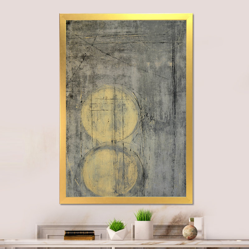 Composition grise et beige tendance - peinture sur toile, H 20 po x l 12 po x P 1 po, Cadre doré