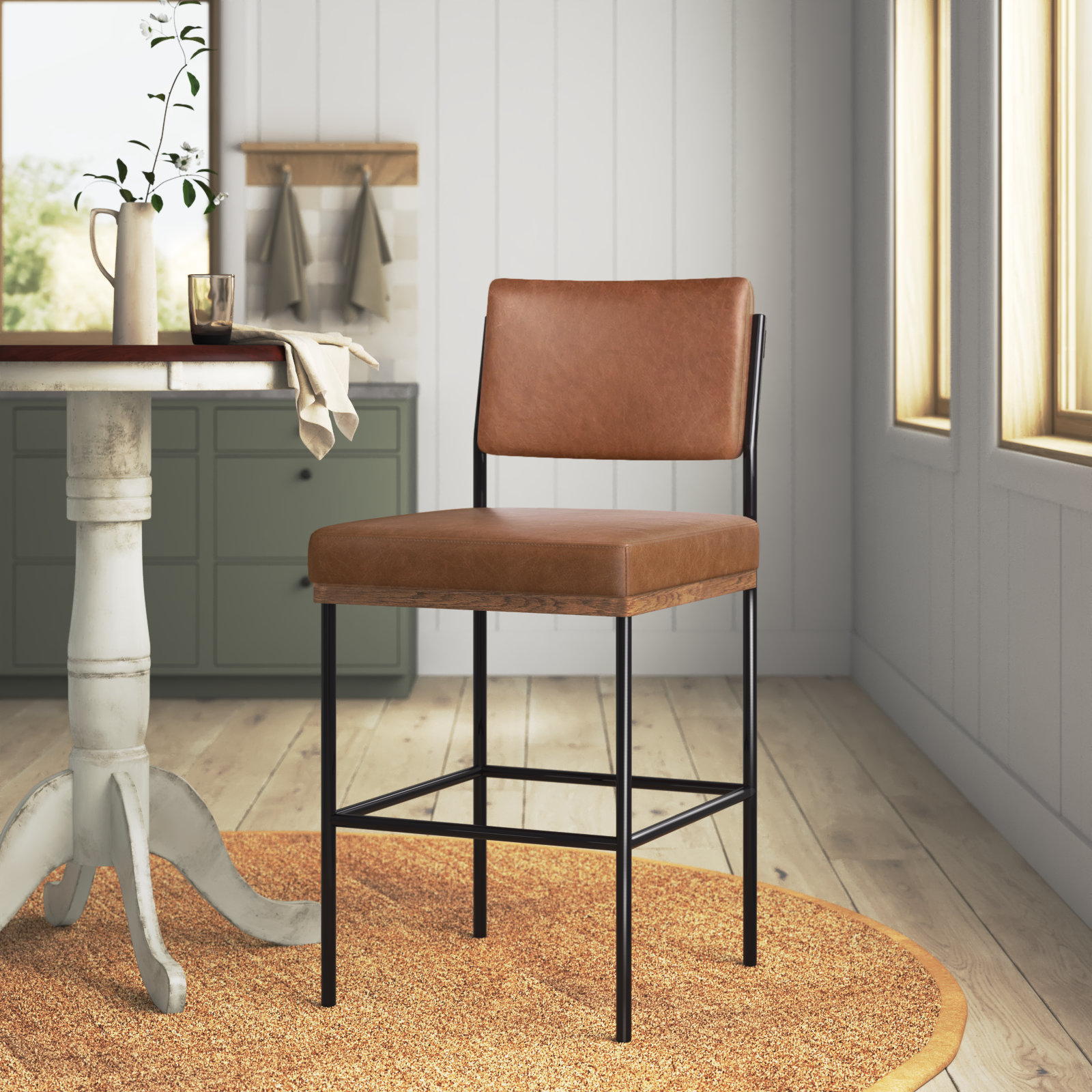 Popovich Bar Stool, Sonoma Chestnut/Genuine Leather, Bar Stool (30.3" Seat Height)