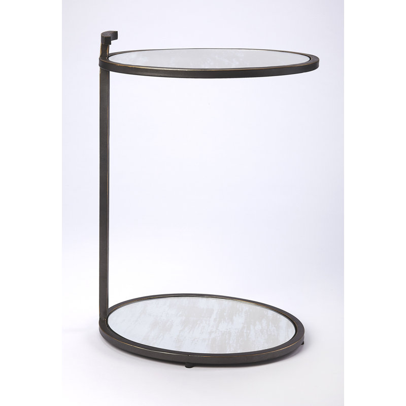 Erma Glass C Table End Table with Storage, Metallic Gray