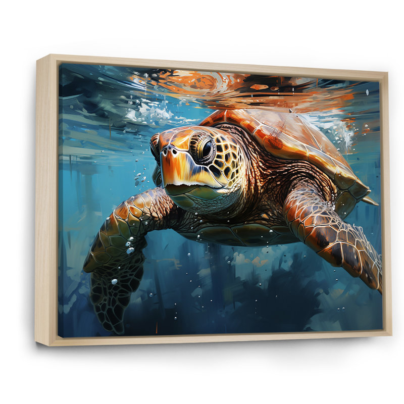 Azure Wanderer I - Tortue, art mural, salon, H 24 po x l 32 po x P 1 po, Cadre naturel flottant