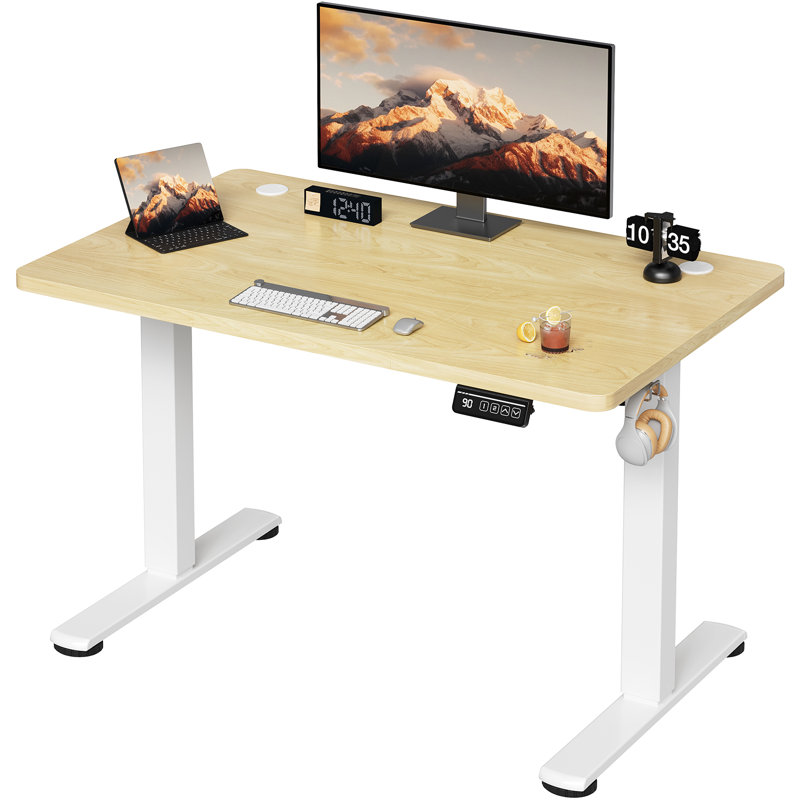 Mallus 120CM x 60CM Electric Height Adjustable Standing Desk, 100cm. W x 60cm. D, Natural/White