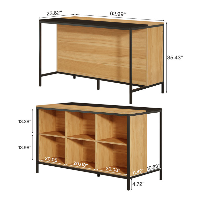 Modern 63" W Kitchen Island Table With Seating and 6 Spacious Storage and Breakfast Counter Table for Dining Room Kitchen