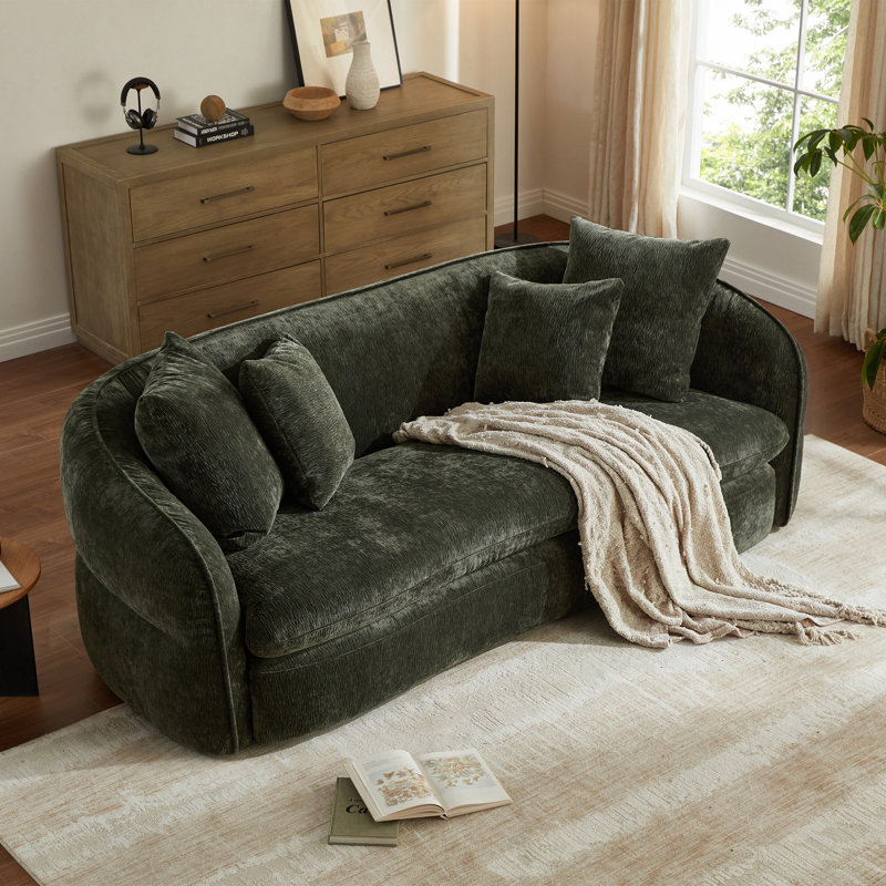 Heidemaria 87'' Upholstered Modern Curved Sofa, Forest Green