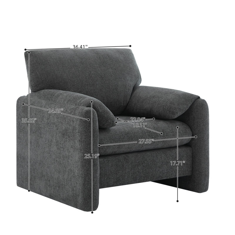 Fauteuil rembourré 36,4 po, Chenille grise foncée