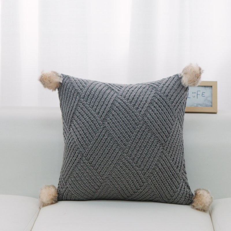 PONG PONGS PILLOW Pom-poms Throw Pillow, Polyester/Polyfill, Gray