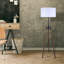 Lampe sur pied 1 lumière Mariquita avec finition noir mat et simili grain de bois et abat-jour blanc