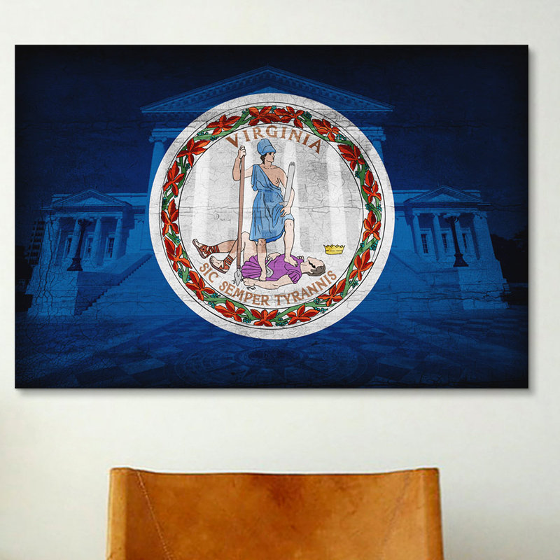Drapeau de l'État de Virginie avec fissures, impression sur toile, H 26 po x l 40 po x P 1,5 po, Toile tendue, Pas de tapis