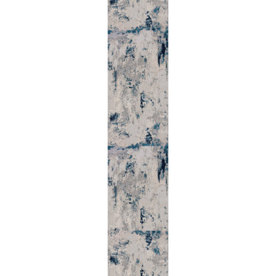 12' Blue And Cream Abstract Runner Rug