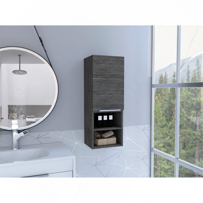 Bathroom Cabinet, Two Interior  Shelves, Two External Shelves, Single Door Cabinet -Smokey Oak, Smokey Oak