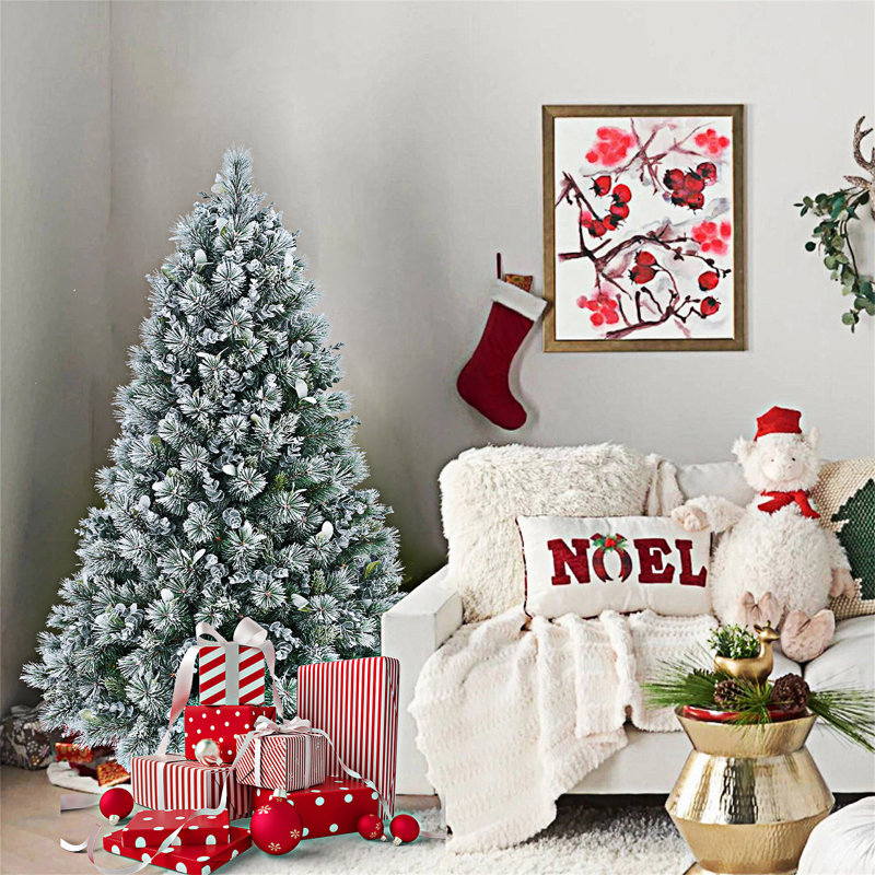 Arbre de Noël artificiel floqué avec support en métal, Non pré-éclairé