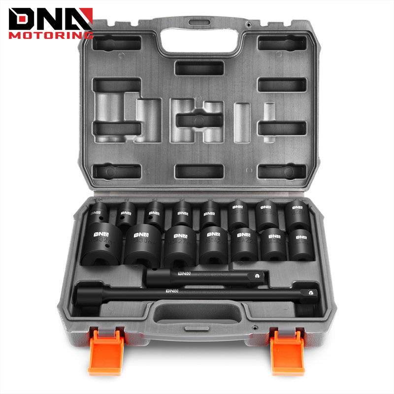 17-Pcs 1/2-Inch Drive Metric Impact Socket Set - 10-32mm, with 5" 10" Extension Bar,Cr-V