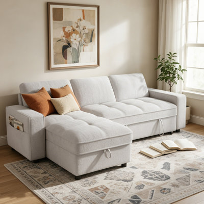 81 Inch L-Shaped Sleeper Sectional Sofa with Storage Chaise and USB Charging