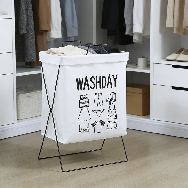 Foldable Laundry Hamper With Stand For Dorm Bathroom, Cotton Linen Fabric Collapsible Dirty Clothes Basket, Portable Storage Organizer