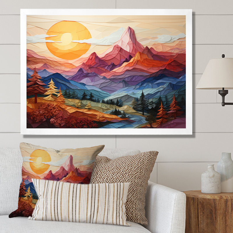 " Colourful Mountains Sharp Peaks II ", H 34 po x l 44 po x P 1,5 po, Cadre simple blanc