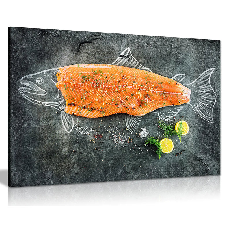 Fresh Fish Salmon Fishmonger - Wrapped Canvas Print, 20cm H x 31cm W