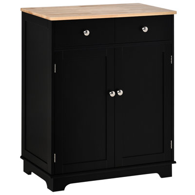 Armoire de rangement Sideboard - noire avec surface en bois massif. 2 tiroirs, tablette réglable pour un comptoir de maison propre et bien rangé. Environnement