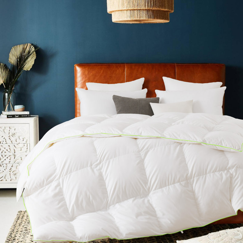Heavyweight White Down Comforter Corner-Tabs Baffle Box Design Modal Duvet-750 Fill Power Down, King Comforter