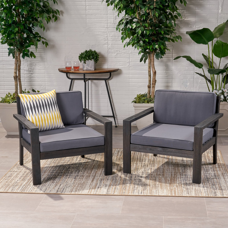 Aylie Acacia Outdoor Lounge Chair, Dark Teal Cushion/Light Gray Frame, Dark Gray Cushion/Light Gray Frame