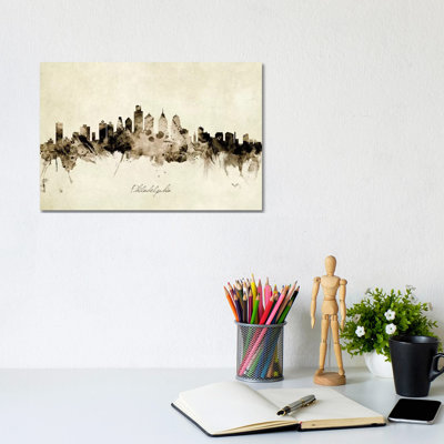 Philadelphia Pennsylvania Skyline by Michael Tompsett - 1 Piece Wrapped Canvas Wall Art