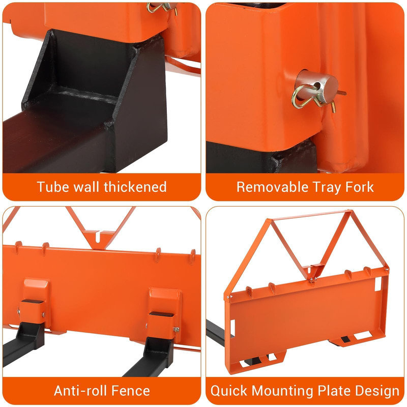 Fourches à palettes robustes 46 po - Accessoire de chargeur de tracteur à fixation rapide 3200 lb, Orange / noir