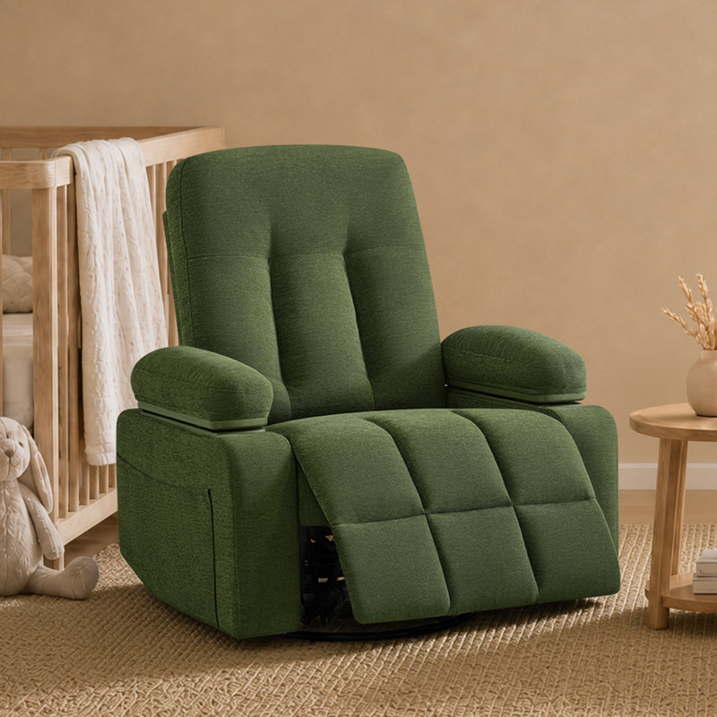 Fauteuil inclinable électrique 36,6 po avec accoudoirs motorisés et glissade silencieuse, Vert mousse