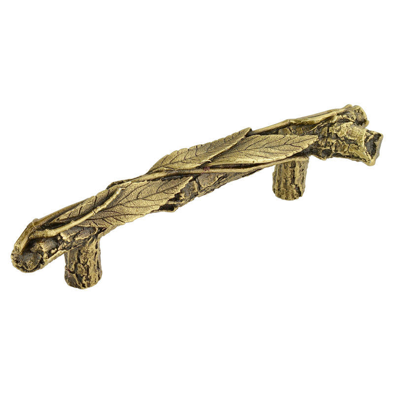 Antique Brass Leafy Branch 3" Rustic Cabinet Bar Pull