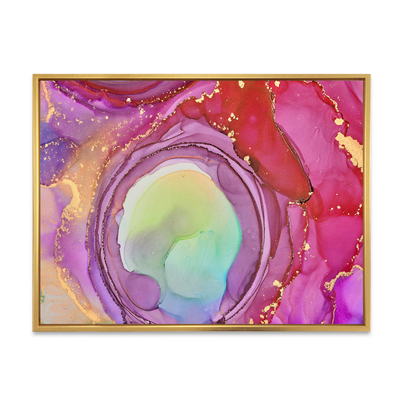 Mauve luxueux abstrait fluide VII - peinture sur toile, H 34 po x l 44 po, Cadre flottant doré