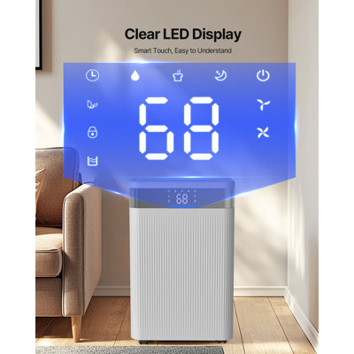 Déshumidificateur 52 pintes pour la maison et le sous-sol, tuyau d'évacuation pour usage commercial et industriel, contrôle intelligent de l'humidité, faible bruit pour les grandes pièces, les entrepôts, les chambres et le rangement, grande couverture, blanc