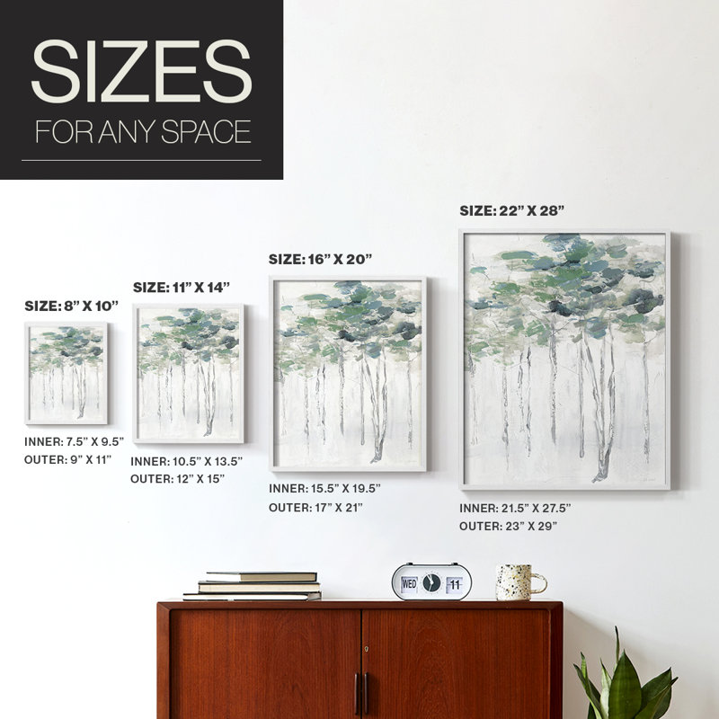 Impasto Tree Line II Framed Print - Solid Wood, 21" H x 17" W, White