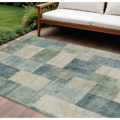 Tapis géométrique lavable intérieur / extérieur bleu 9 pi x 12 pi