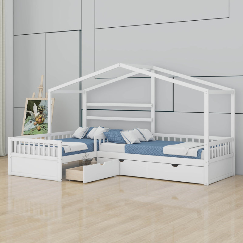 Lit plateforme simple avec trois tiroirs de rangement, Blanc