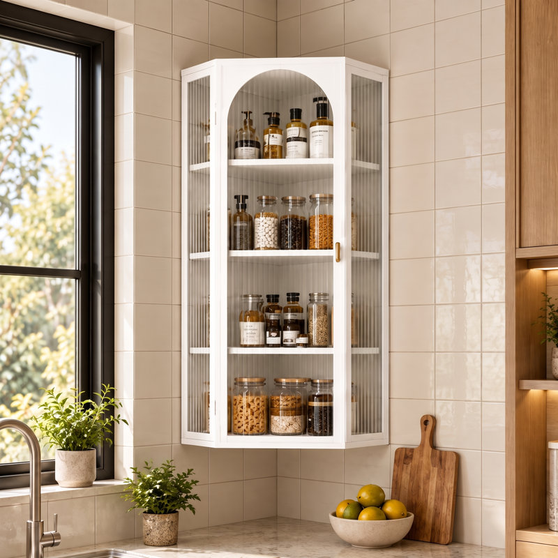 Glass；Steal Single Storage Cabinet, Blanc