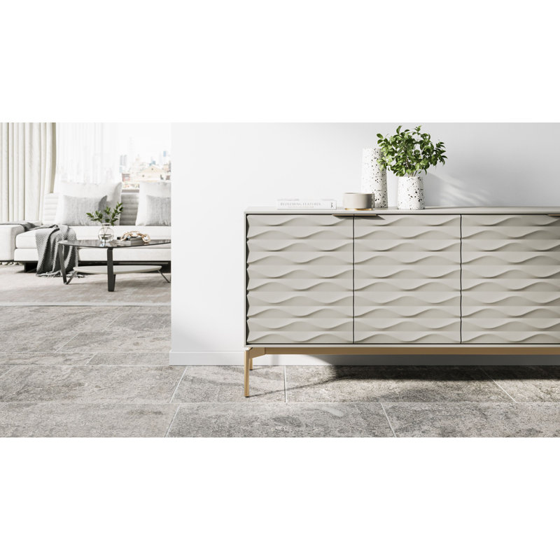Ripple 79.5'' W Sideboard, Stone/Brushed Brass