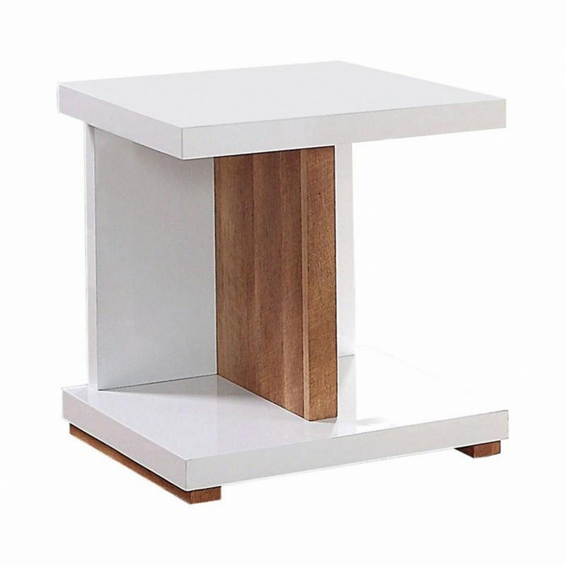 Table de bout avec tablettes ouvertes et base en bois