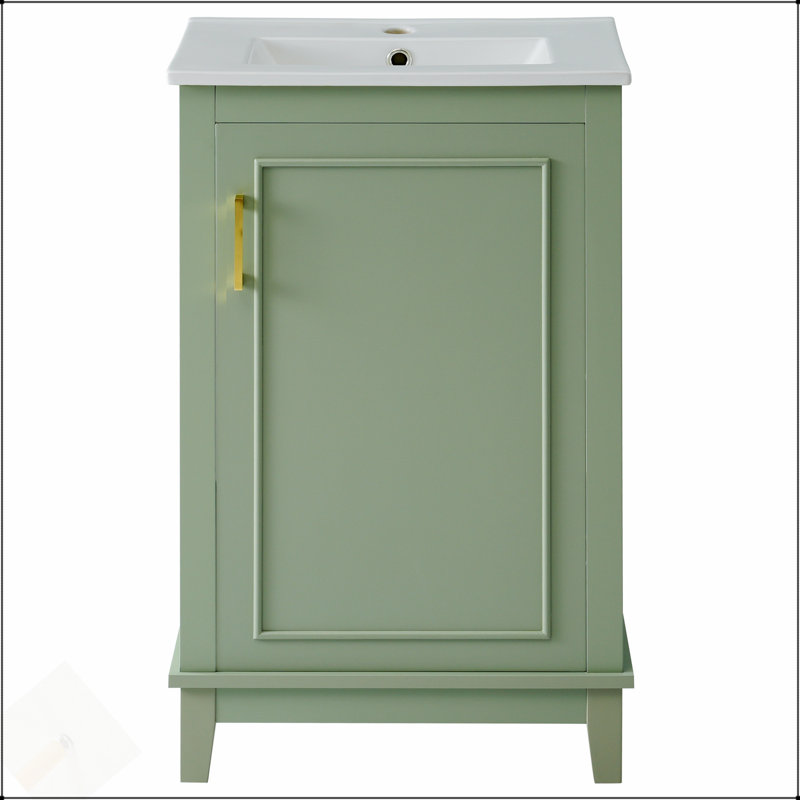 Petit meuble-lavabo moderne de 20 pouces avec lavabo en céramique, rangement spacieux et porte à fermeture en douceur
