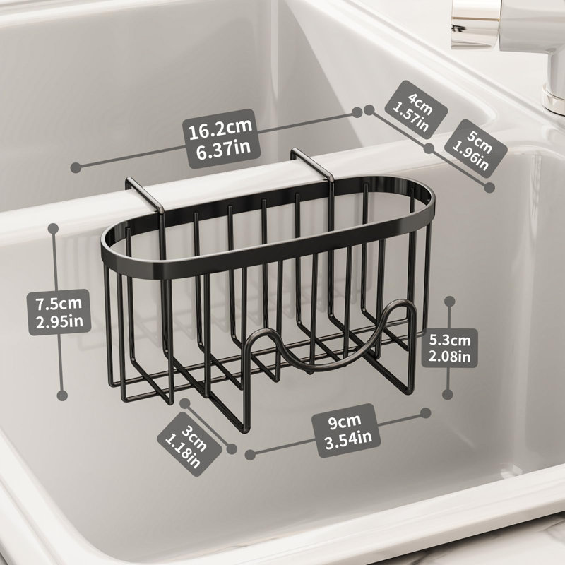Space-Saving Stainless Steel Sink Sponge Holder - Efficient Storage For Double Sinks, 2.95" H x 6.37" W x 3.53" D