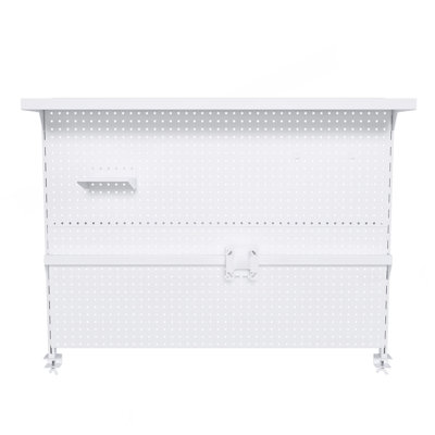 Clamp-On Desk Pegboard With Single Monitor Stand, 43X35 Inch Steel Peg Board Organizer With Hooks & Movable Panel For Gaming & Office, White