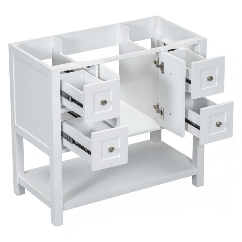 Meuble-lavabo de 36 po sans lavabo, ensemble de meuble-lavabo autoportant avec 4 tiroirs et portes à fermeture douce, armoire de rangement pour cadre de salle de bain en bois massif seulement
