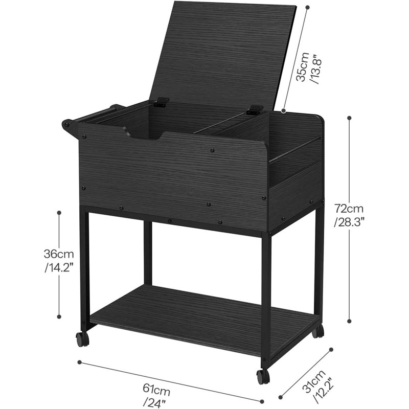Rolling File Cart, Mobile File Cabinet With Wheels, File Cart With Hanging Files And Flip-Up Lid, Open Storage Shelf, For A4/Letter/Legal-Size, Home Office, Black