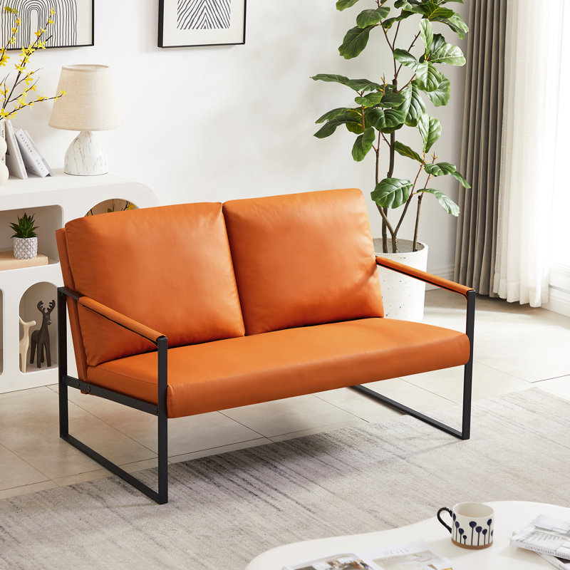 Johniel 47.24'' Faux Leather Loveseat, Orange Faux Leather